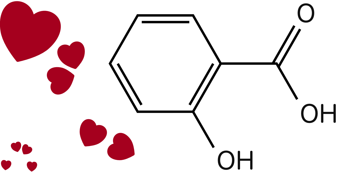 Formel der Salicylsäure mit Herzchen